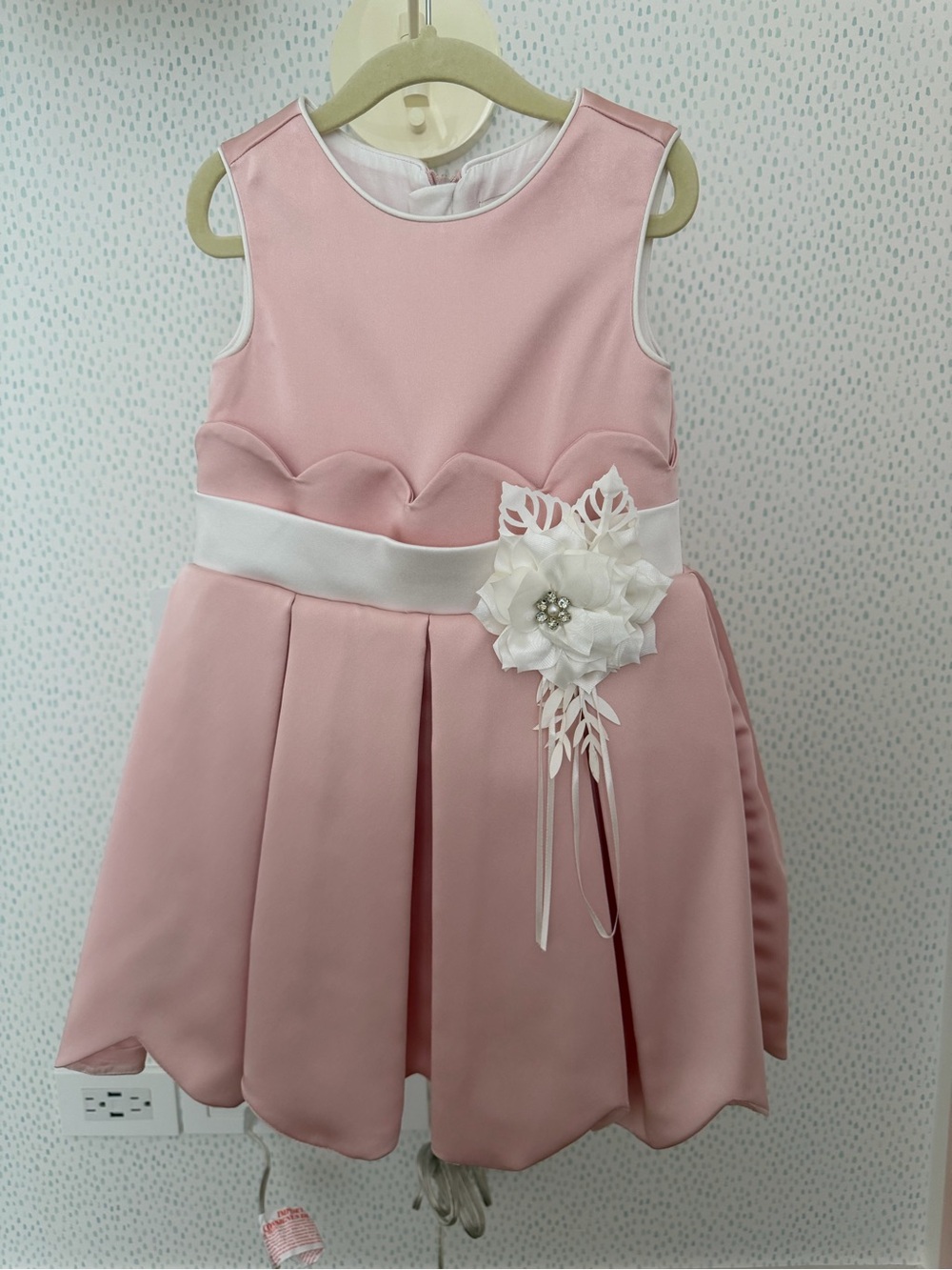 Girls' Pink Satin Flower Sash Formal Dress
